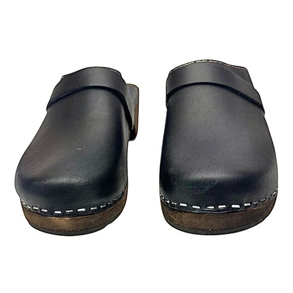 Lotta From Stockholm Black Leather Clogs w/ Brown Base EU 38 US 7.5 Strap EUC - Picture 8 of 11